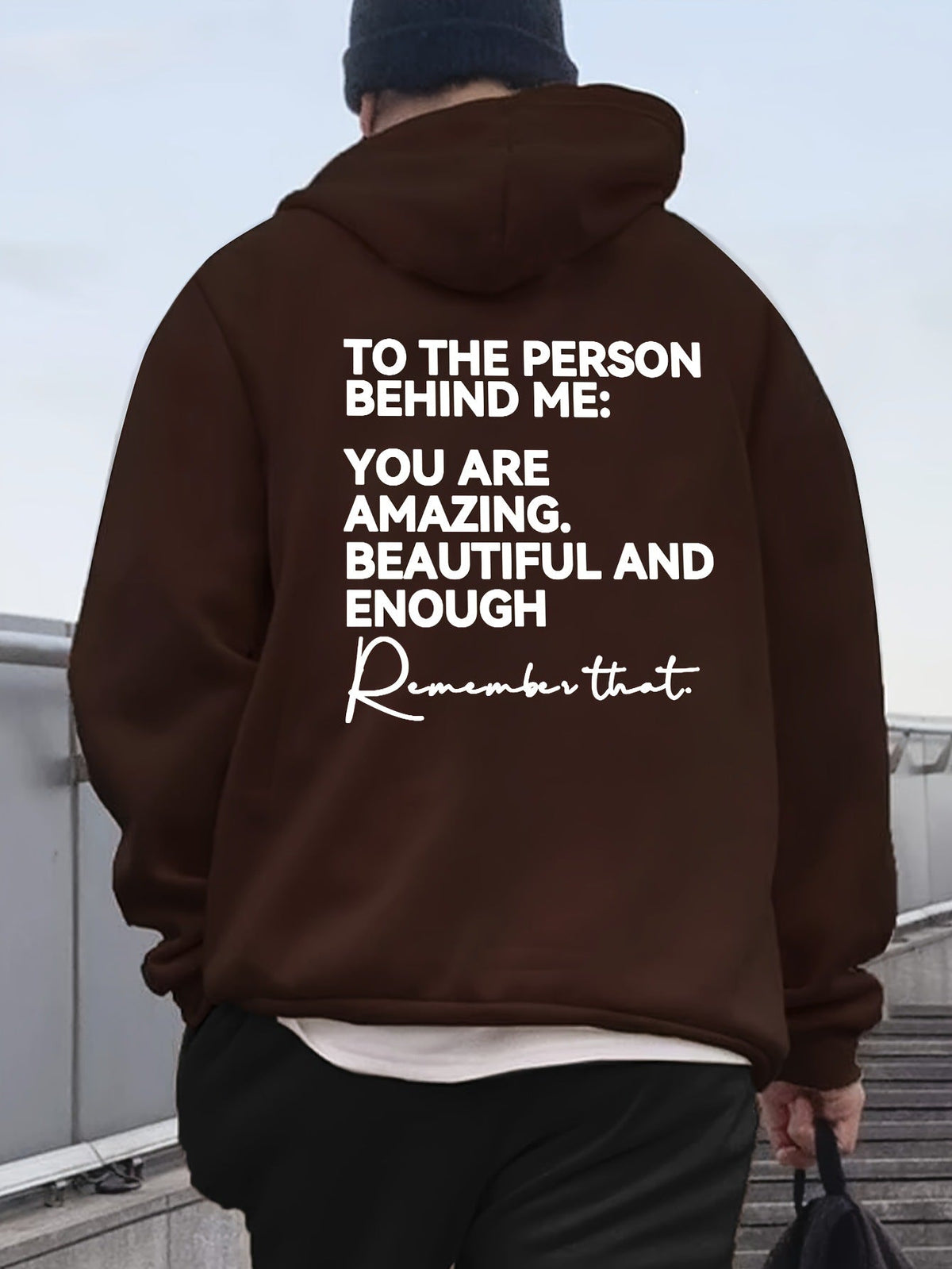 Loose-fit Drop-shoulder Hooded Sweatshirt With English Print On The Back