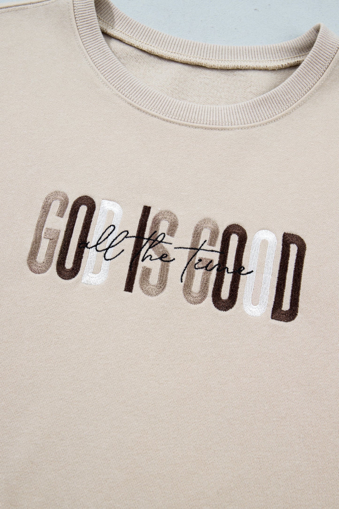 Jet Stream GOD IS GOOD Western Embroidered Letter Crewneck Pullover Sweatshirt