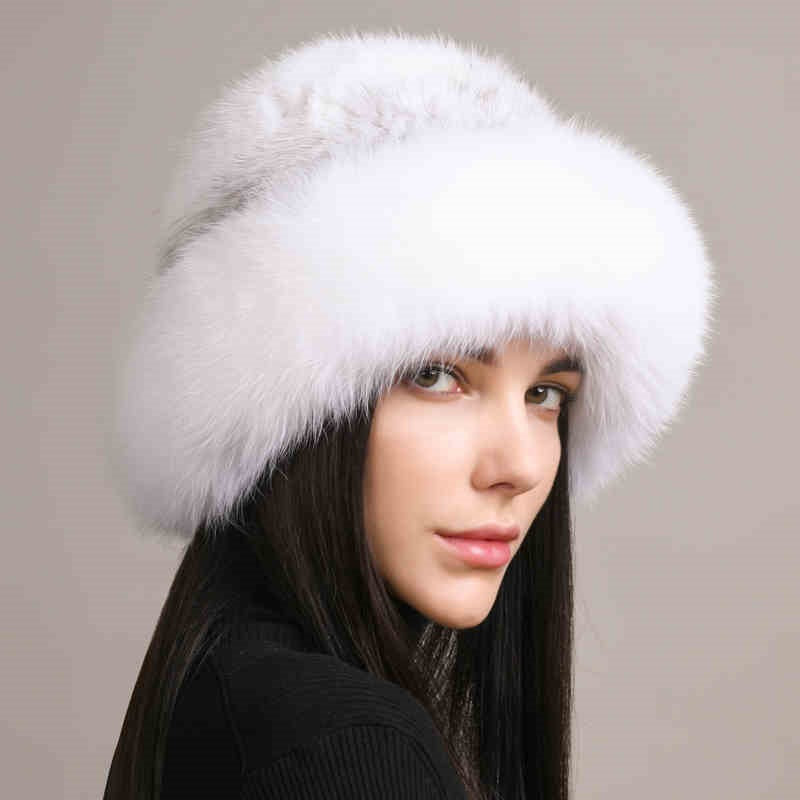 Gorro de invierno para mujer de pelo de visón – Gorro elegante y cálido de piel trenzada