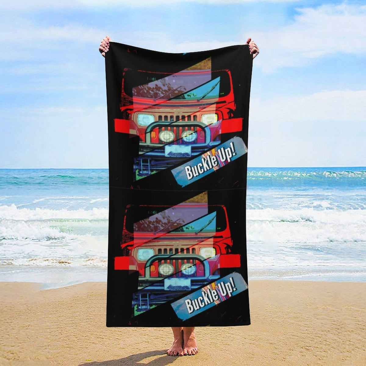 Buckle Up! 4-wheel Drive Design Beach Towel - 61.4" x 30.3"