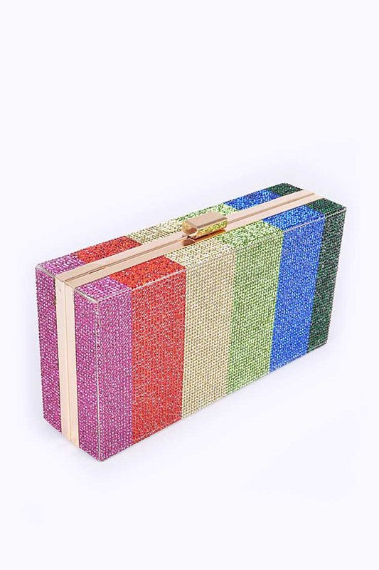 Rainbow Rhinestone Pave Box Clutch