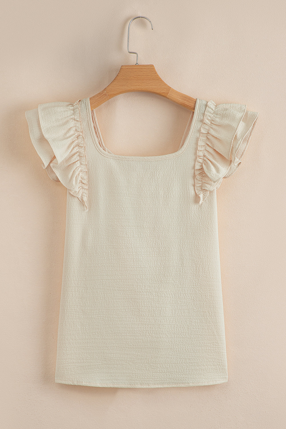 Blusa Fruncida con Mangas Mariposa, Nudo Lazo y Textura Beige