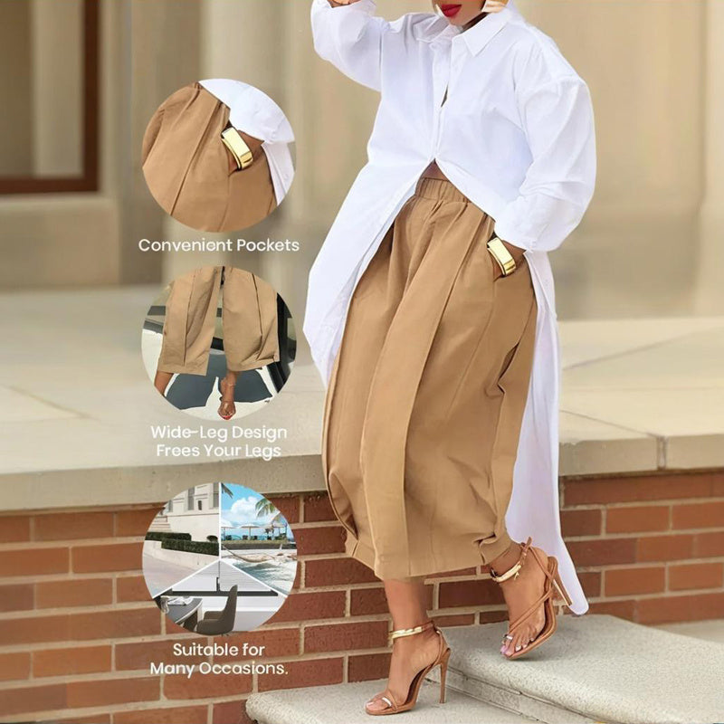 Pantalón Caprí Ancho de Algodón Liso para Mujer
