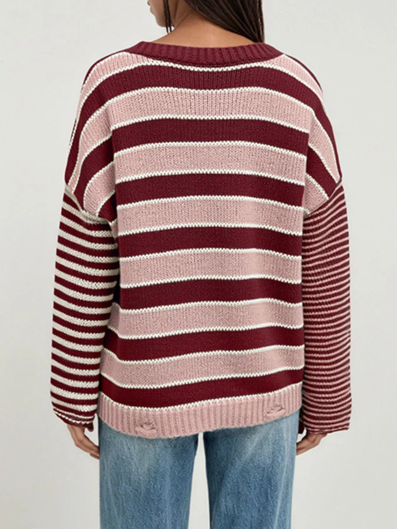 Oversized Striped Distressed Sweater