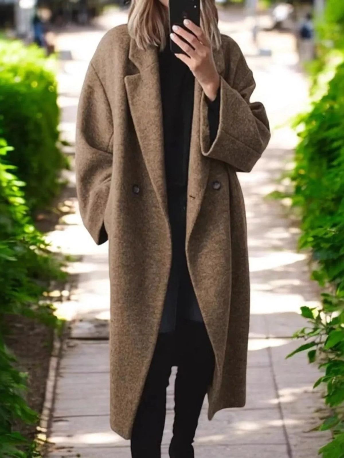 Full Size Lapel Collar Wool Blend Longline Coat Plus Size