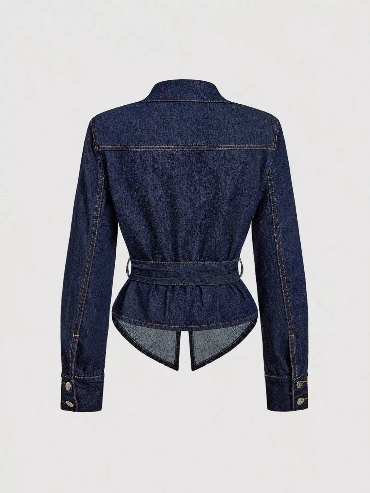 Tie Waist Long Sleeve Denim Jacket