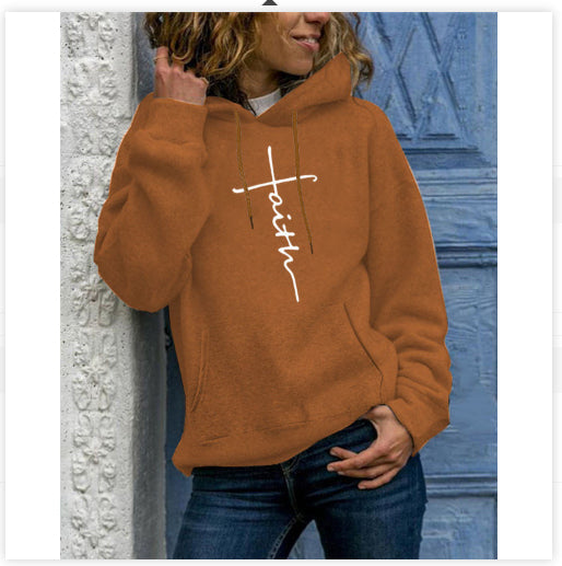 Long-sleeved fleece women's shirt autumn and winter pattern embroidered hooded sweater sports women's clothing