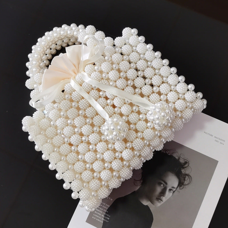 Women's Woven Pearl Beaded Dinner Handbag