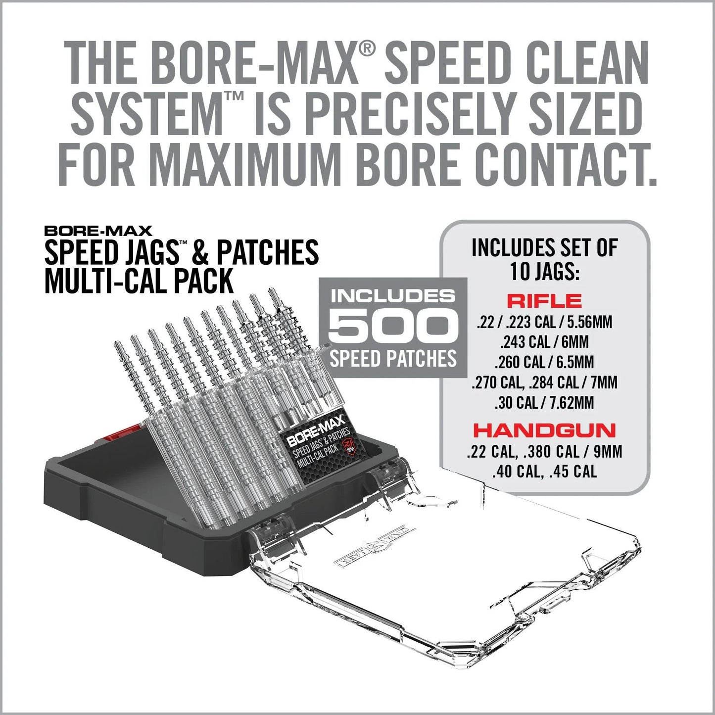 Bore-Max Speed Jags y Parches Paquete Multi-Calibre