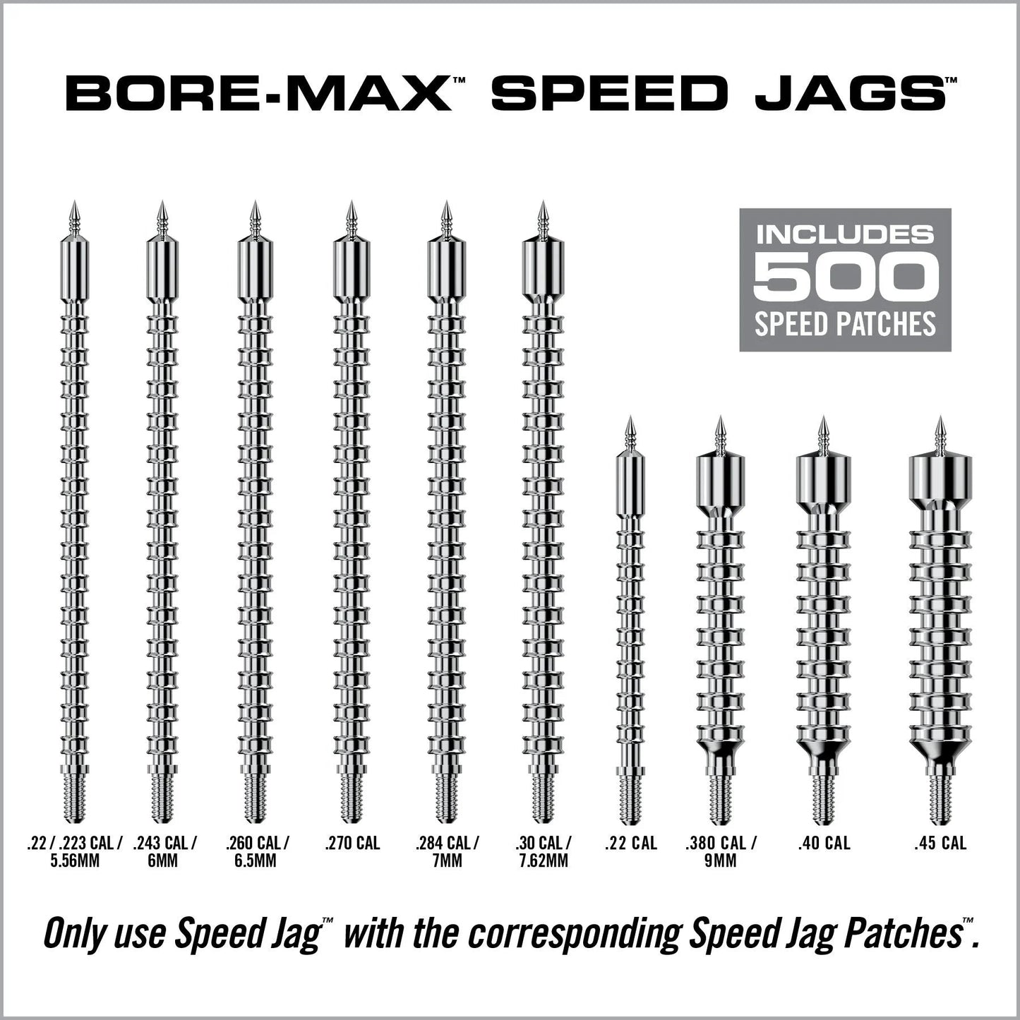 Bore-Max Speed Jags y Parches Paquete Multi-Calibre
