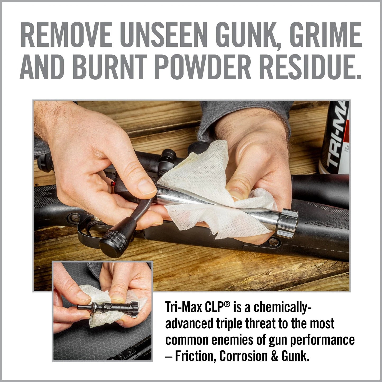 Toallitas para armas TRI-Max CLP – Envase de 60 unidades