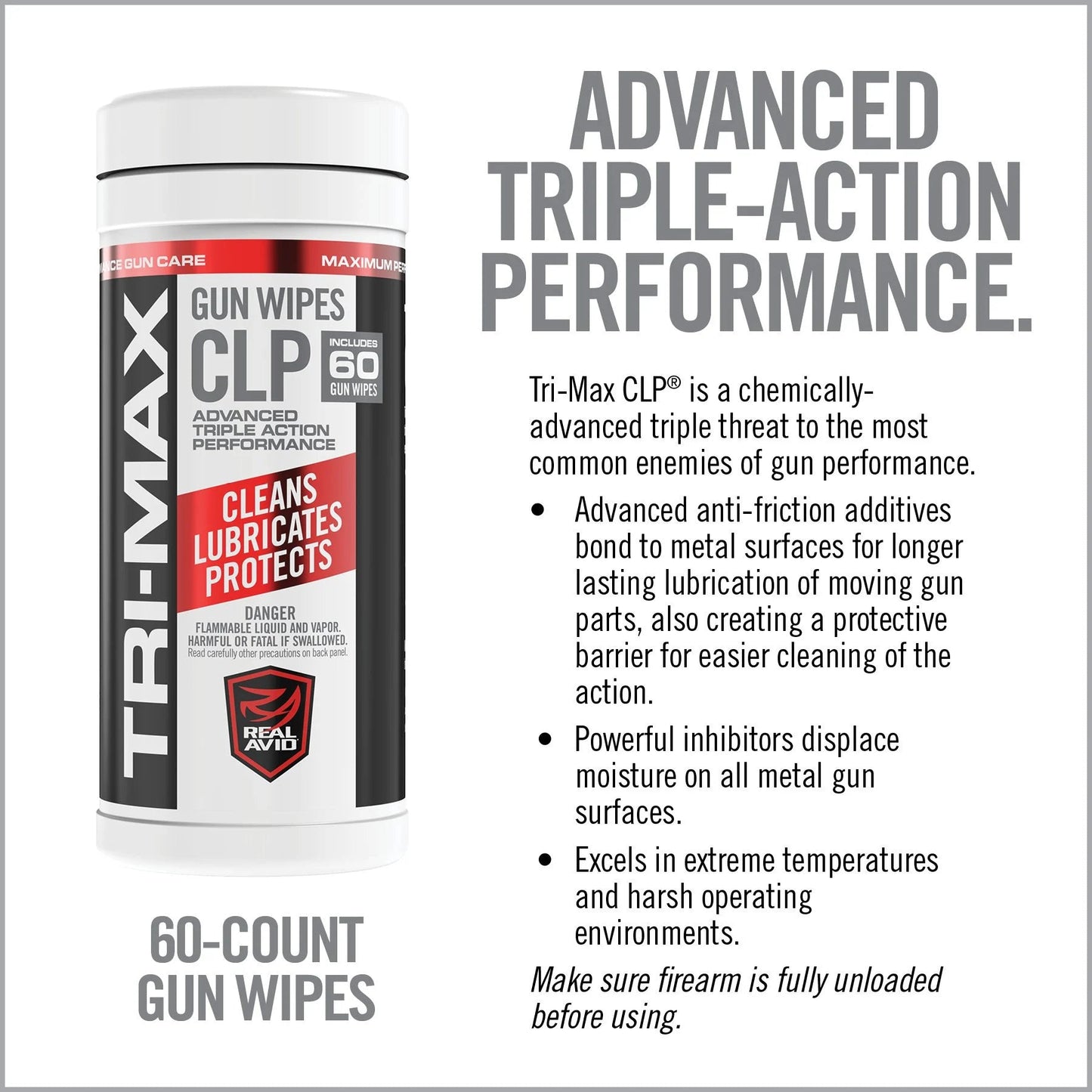 Toallitas para armas TRI-Max CLP – Envase de 60 unidades
