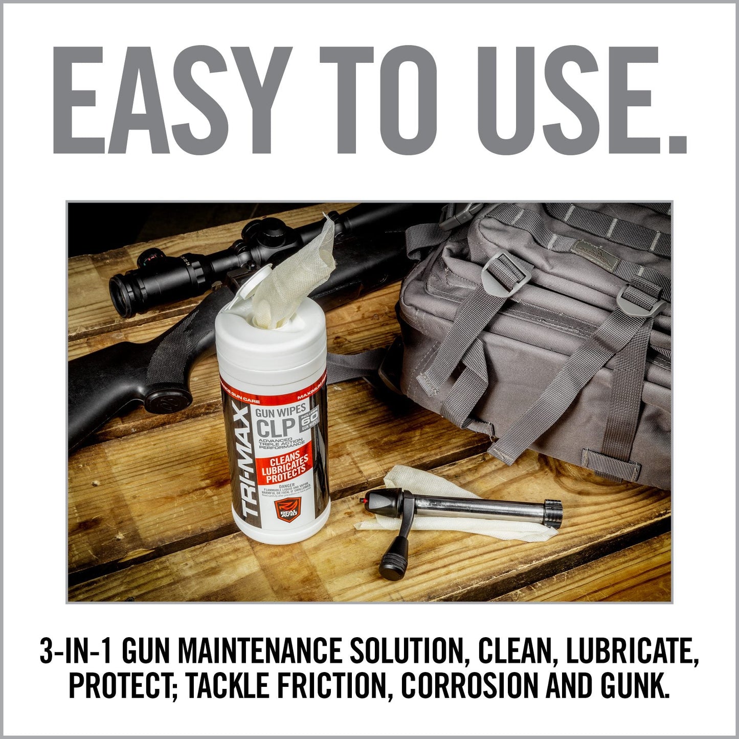Toallitas para armas TRI-Max CLP – Envase de 60 unidades