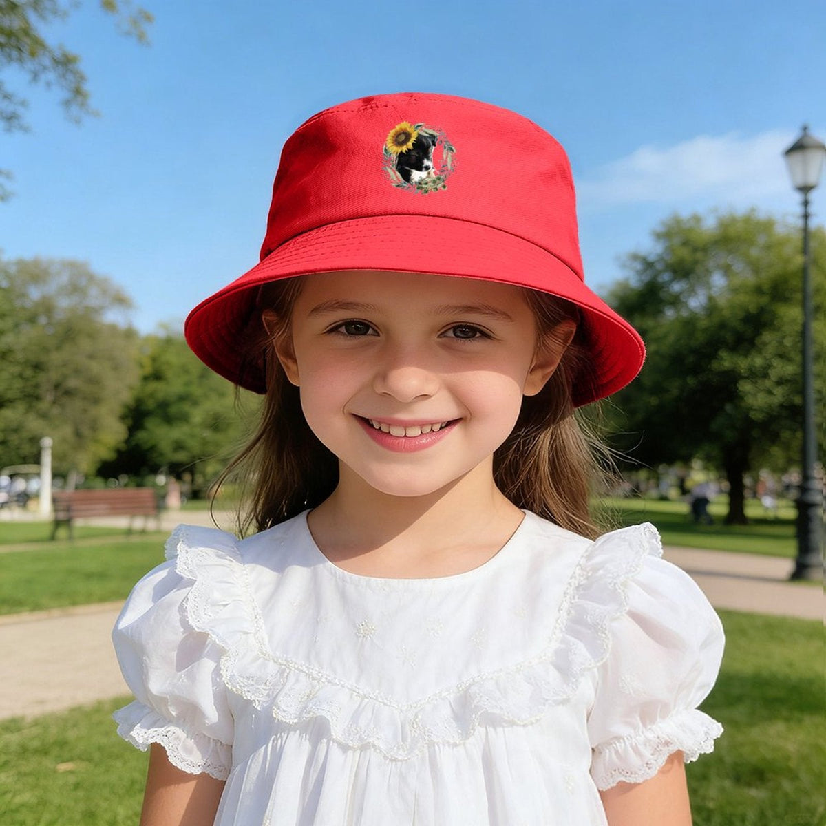 Cute Black Puppy Children’s Bucket Hat (Front Printing)