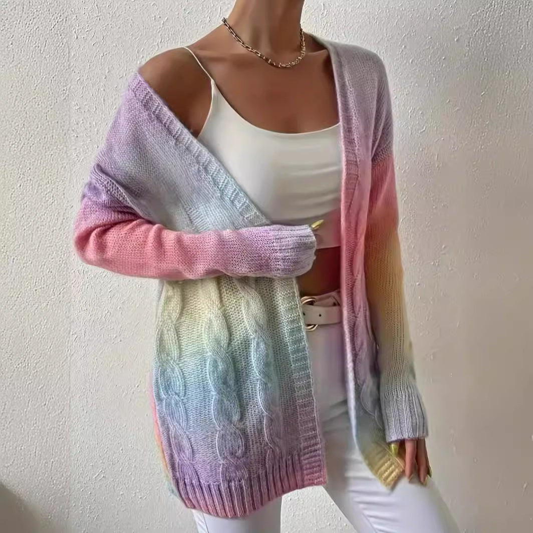Cárdigan de punto a la moda con degradado para mujer de tallas grandes. Ver tabla de tallas en "más detalles"