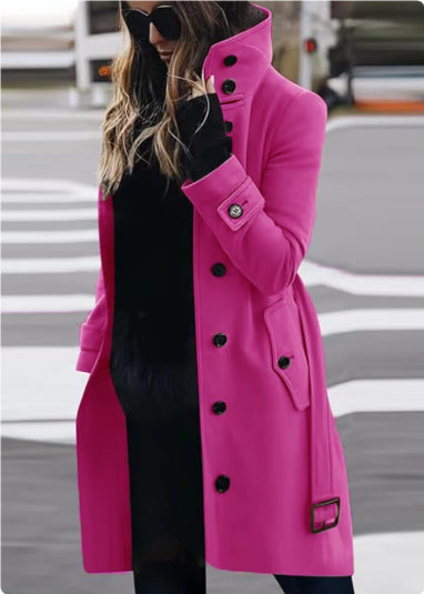 Autumn Winter New Woolen Coat Women's Slim Fit Cardigan Large Coat Women Long Sleeve Single Breasted Stand Collar Woolen Coat