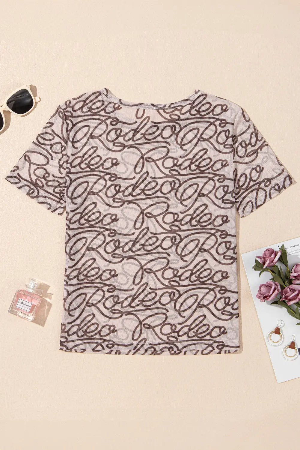 Shorts Love Salve Brown Rodeo Mesh Tee Men's Daily/Rock Slim Fit T-Shirt Sheer Fabric