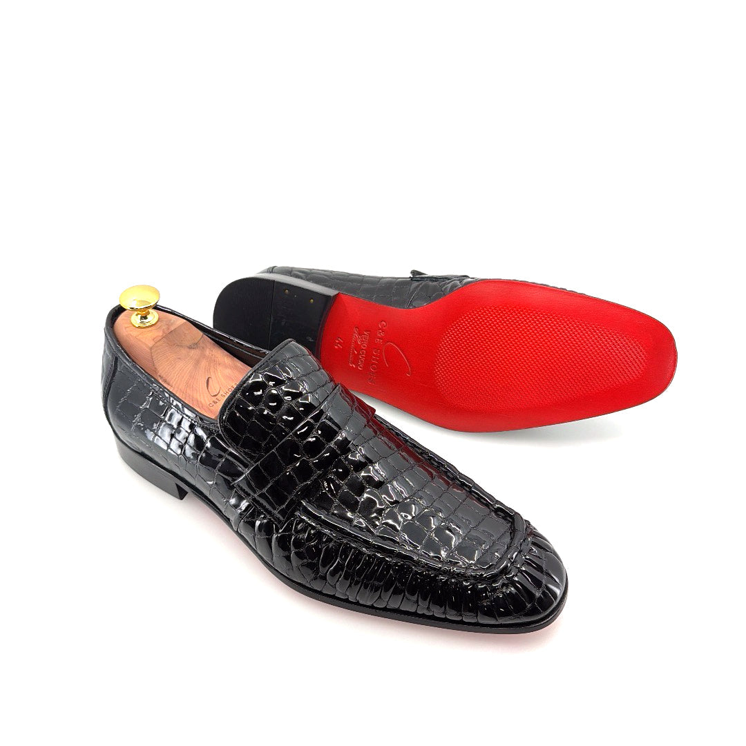 C Collection Croco Embossed Leather Loafer - Black