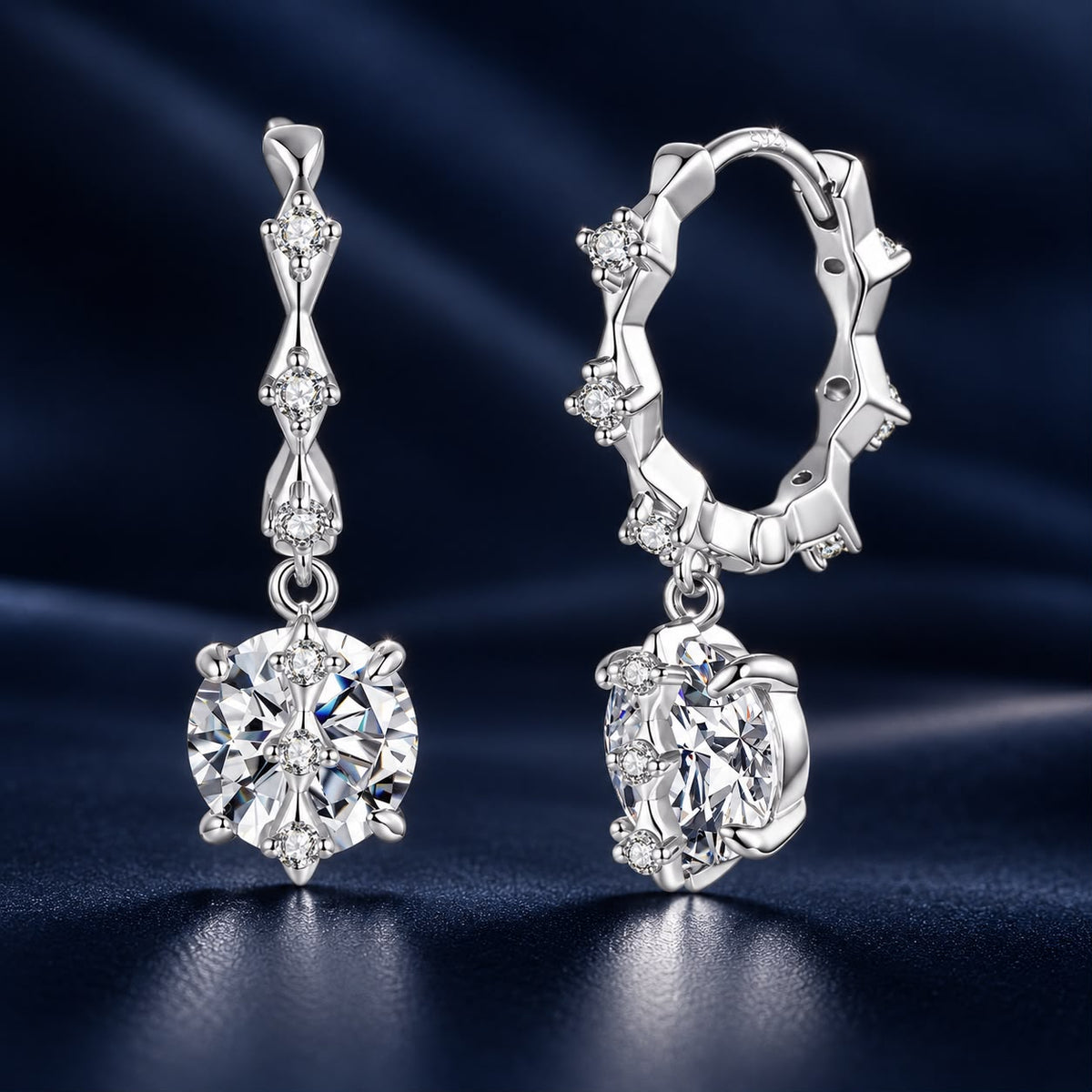 925 Sterling Silver White Gold Plated 1 Carat Moissanite Pavé CZ 2.2cm Hoop Earrings for Women