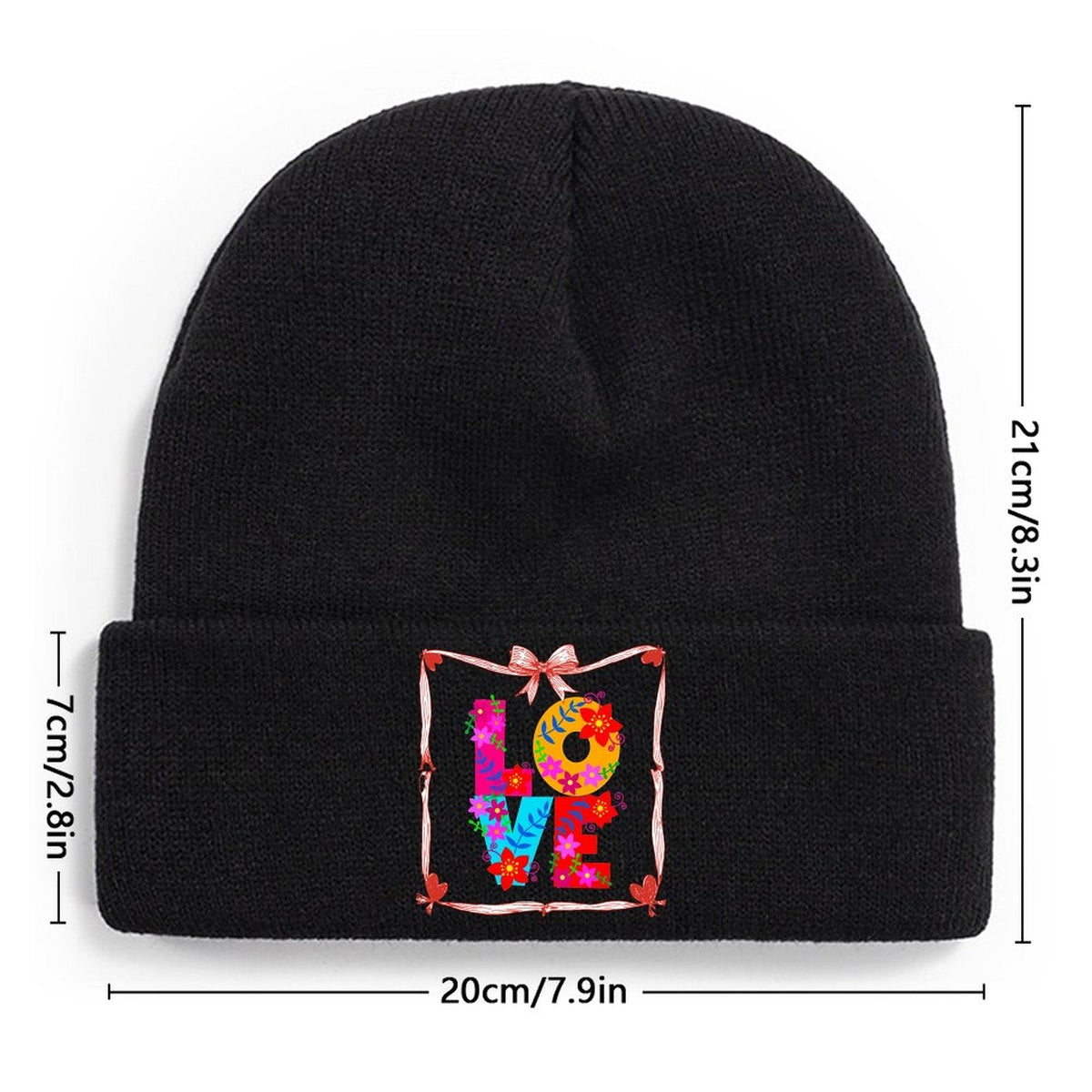 Floral LOVE Faux Knit Warm Winter Beanie Hat (Made in USA)