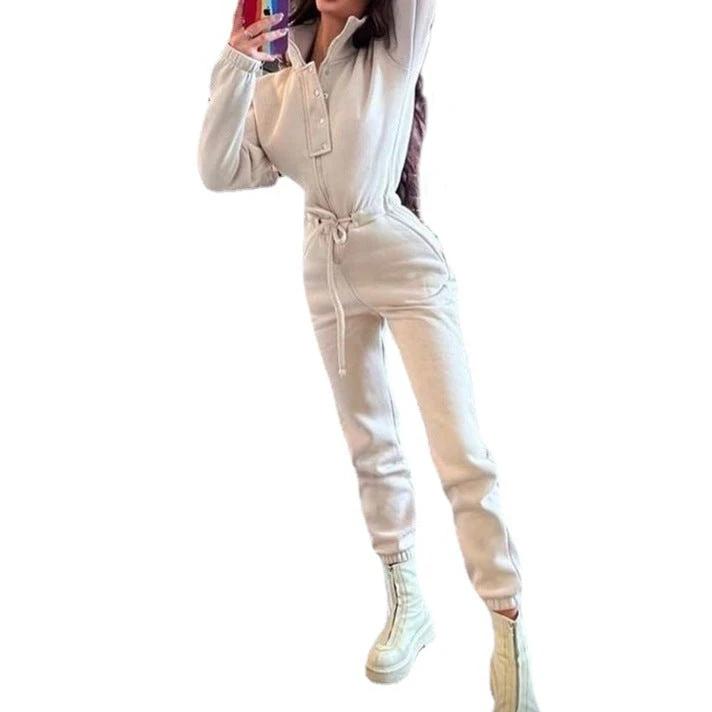 Stand-up Collar Cinched Leisure Jumpsuit