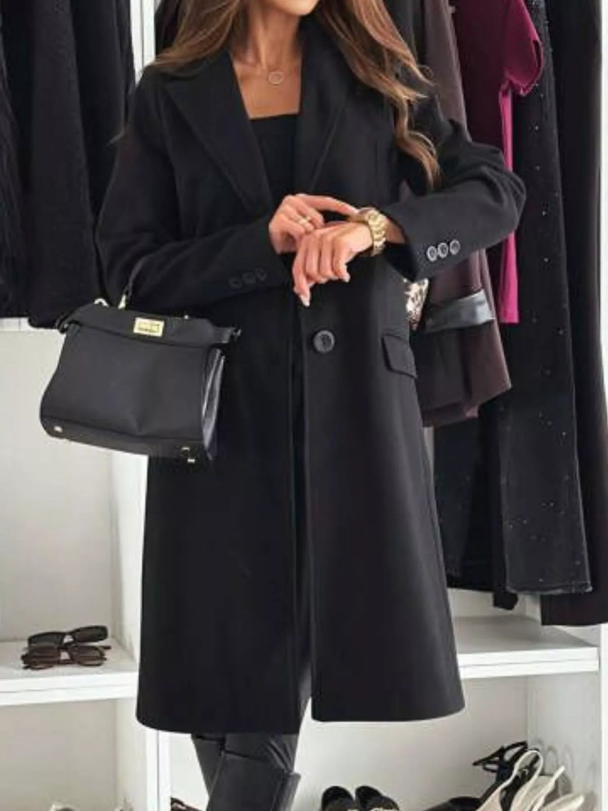 Lapel Collar Long Sleeve Coat