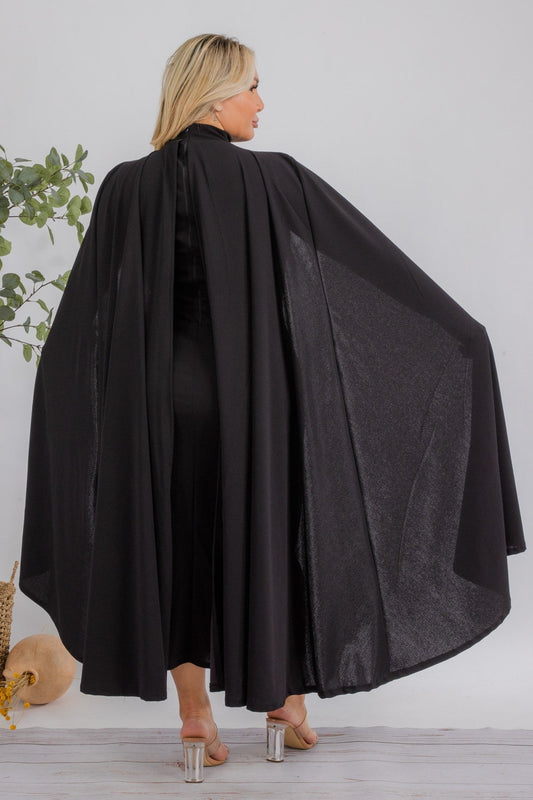 El vestido midi Stella Cape de talla grande - Negro
