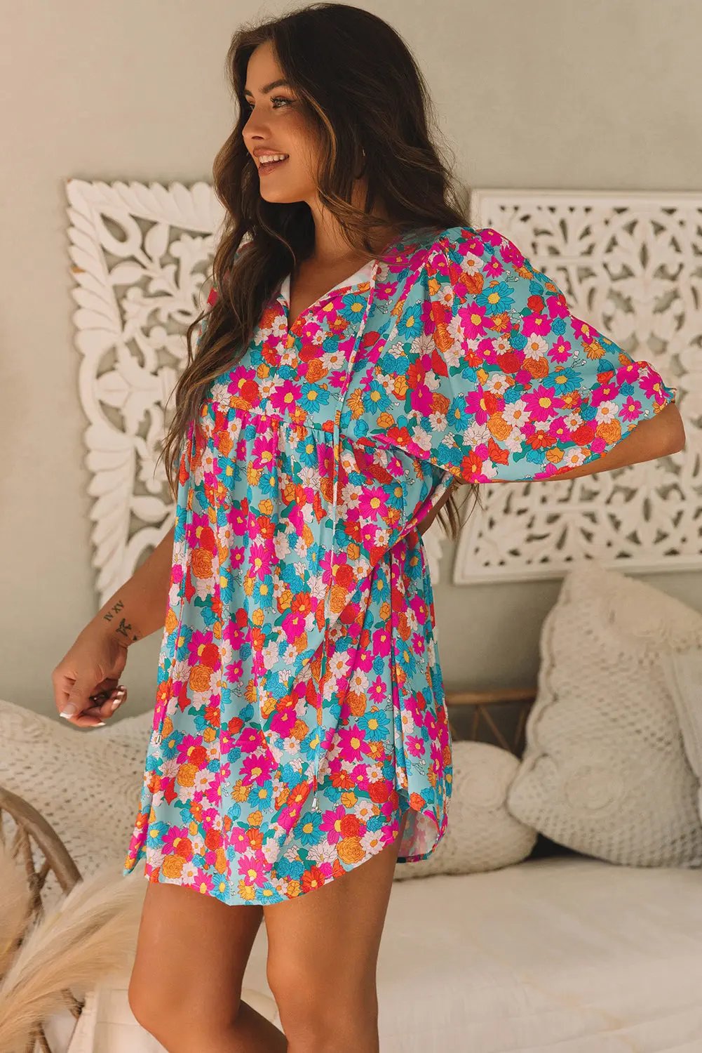 Women's Babydoll Dress Babydoll Dress - Floral Print & Cute Sleeves - Summer Style