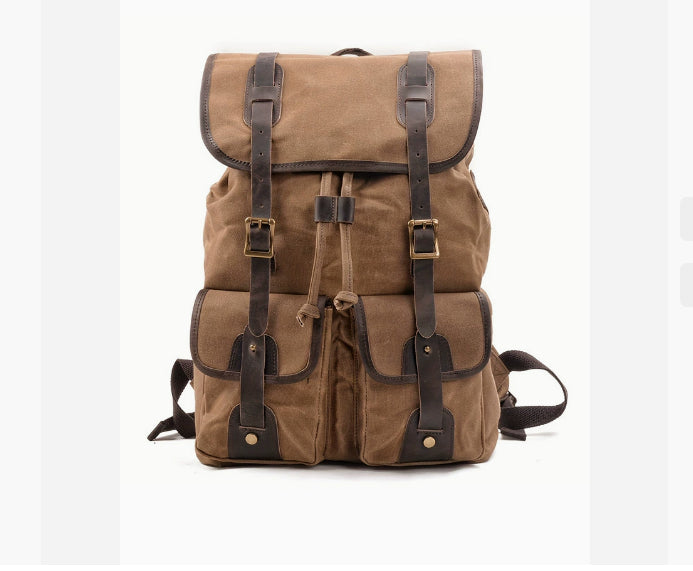 Travel Backpack Canvas Stitching Crazy Horse Leather