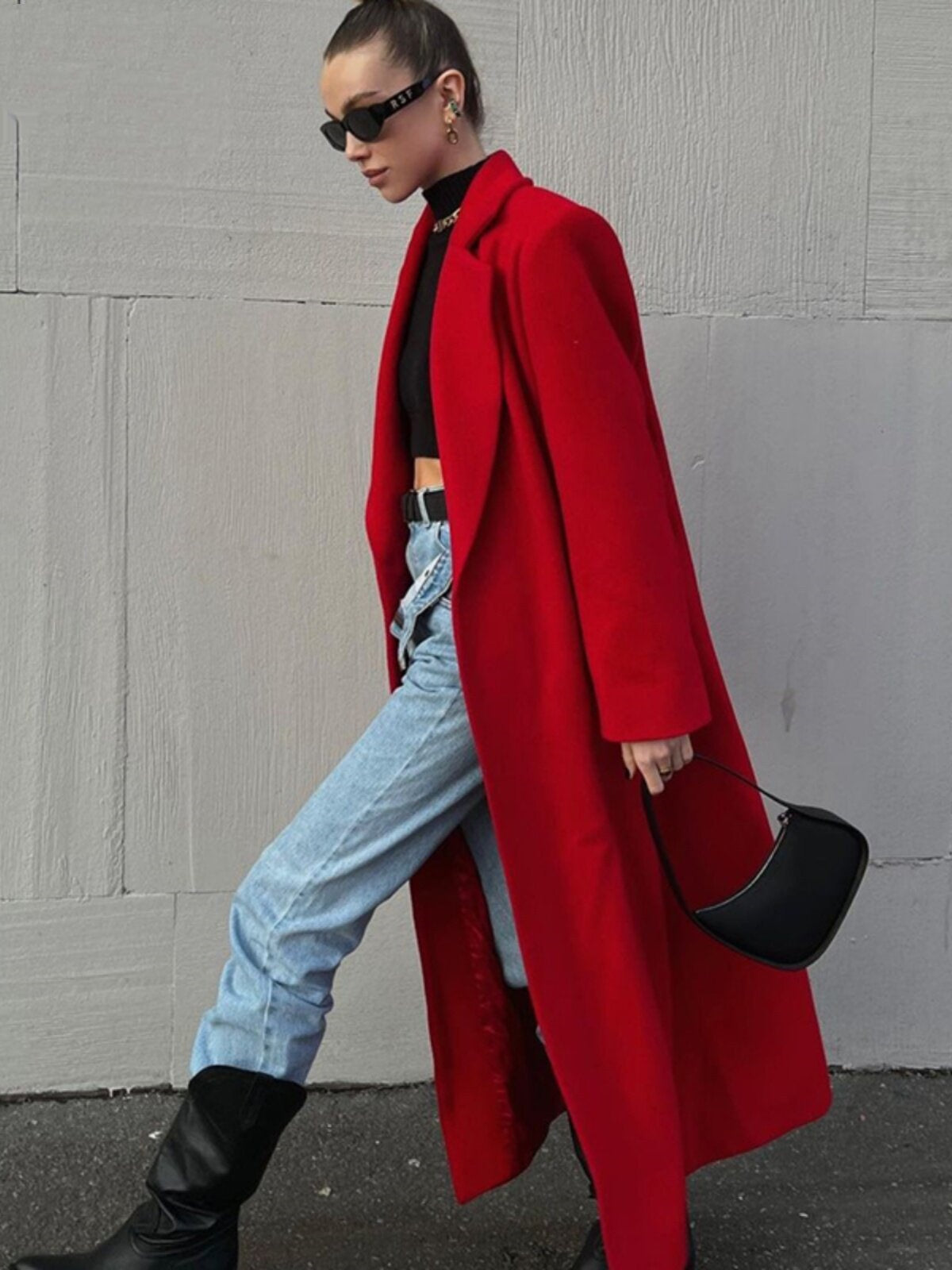 Extra-long Dark Red Wool Coat Womens Outerwear