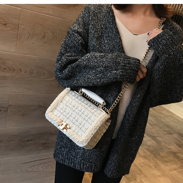 Women's Chain Bag Pearl Fashion Small Square Bag Bag