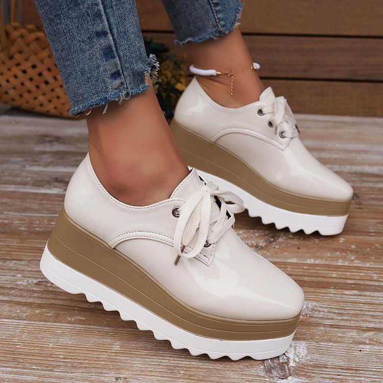 Women's Lace-Up Square-Toe Patent Platform Wedges