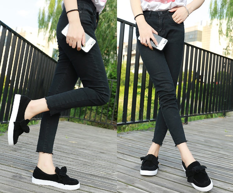 Women Nubuck Loafers Casual Bowknot Shoes