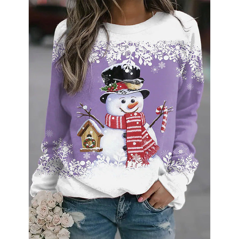 Suéter Holgado Estampado Muñeco de Nieve – Tejido Informal Navideño para Mujer