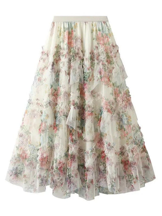 Miss Sparkling | Ruffle Floral Midi Skirt