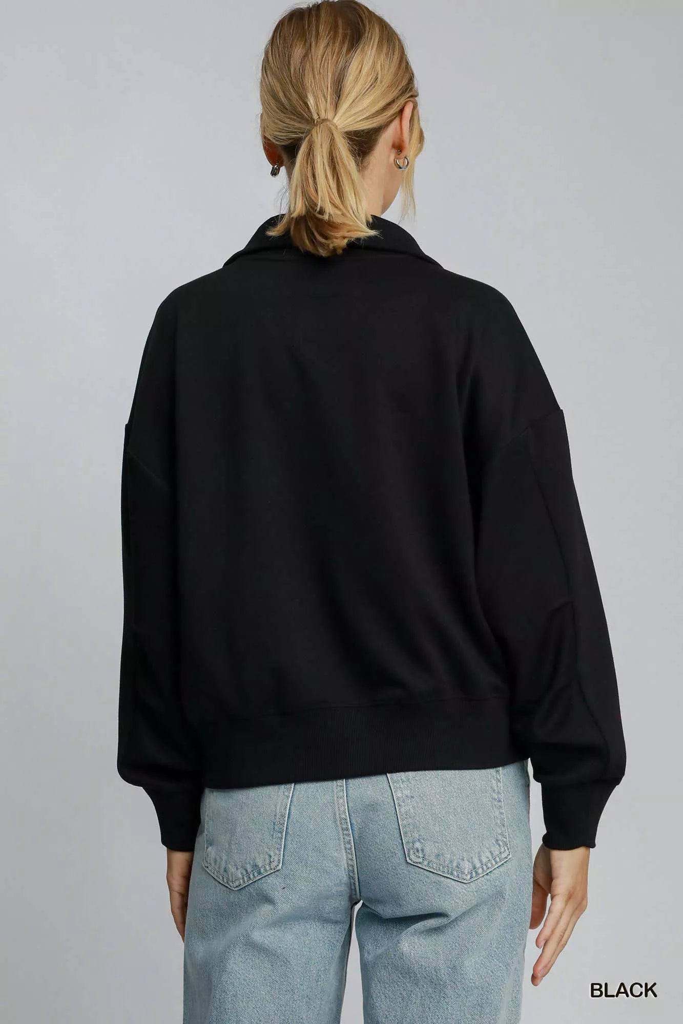 Sudadera Umgee con Media Cremallera y Hombros Caídos