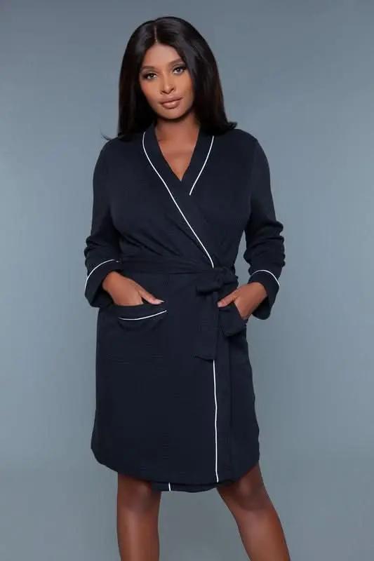 Waffle Robe Dress Waffle Knit - Black