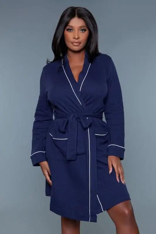 Waffle Robe Dress Waffle Knit - Black
