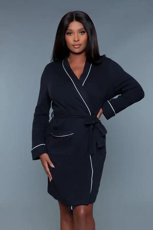 Waffle Robe Dress Waffle Knit - Black