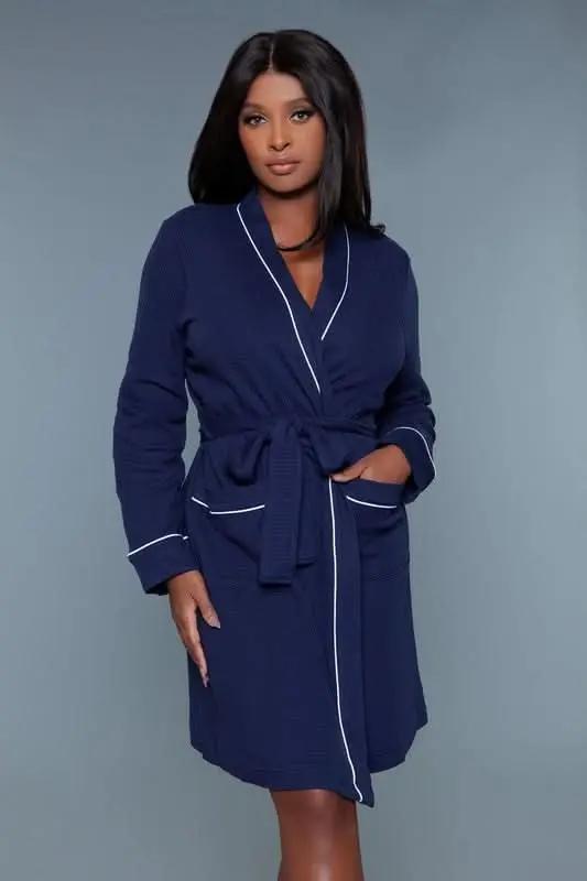 Waffle Robe Dress Waffle Knit - Black