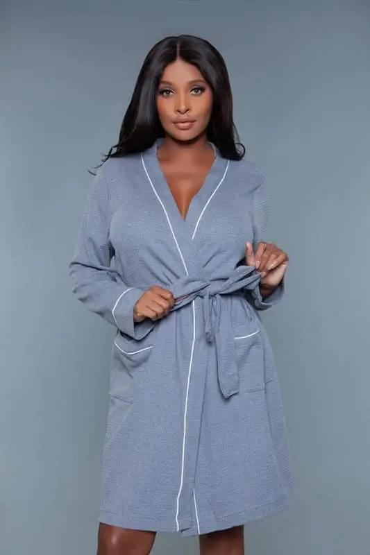 Waffle Robe Dress Waffle Knit - Black