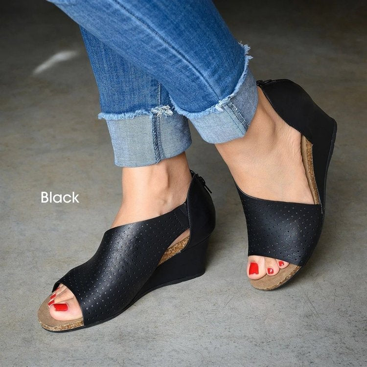 Wedge Heel Hollow Fish Mouth Roman Shoes