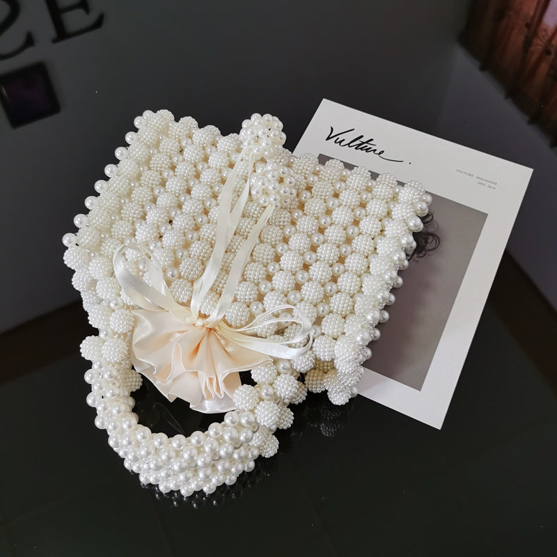 Women's Woven Pearl Beaded Dinner Handbag