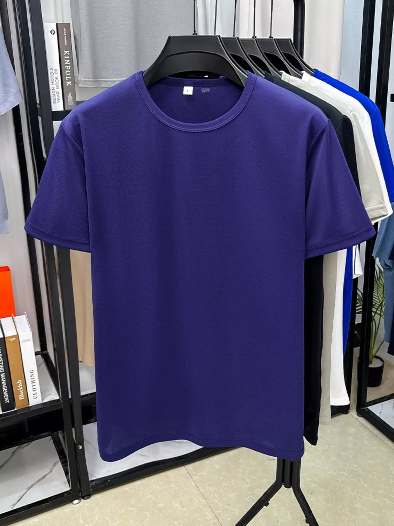 Camiseta de manga corta y cuello redondo de talla grande para hombre