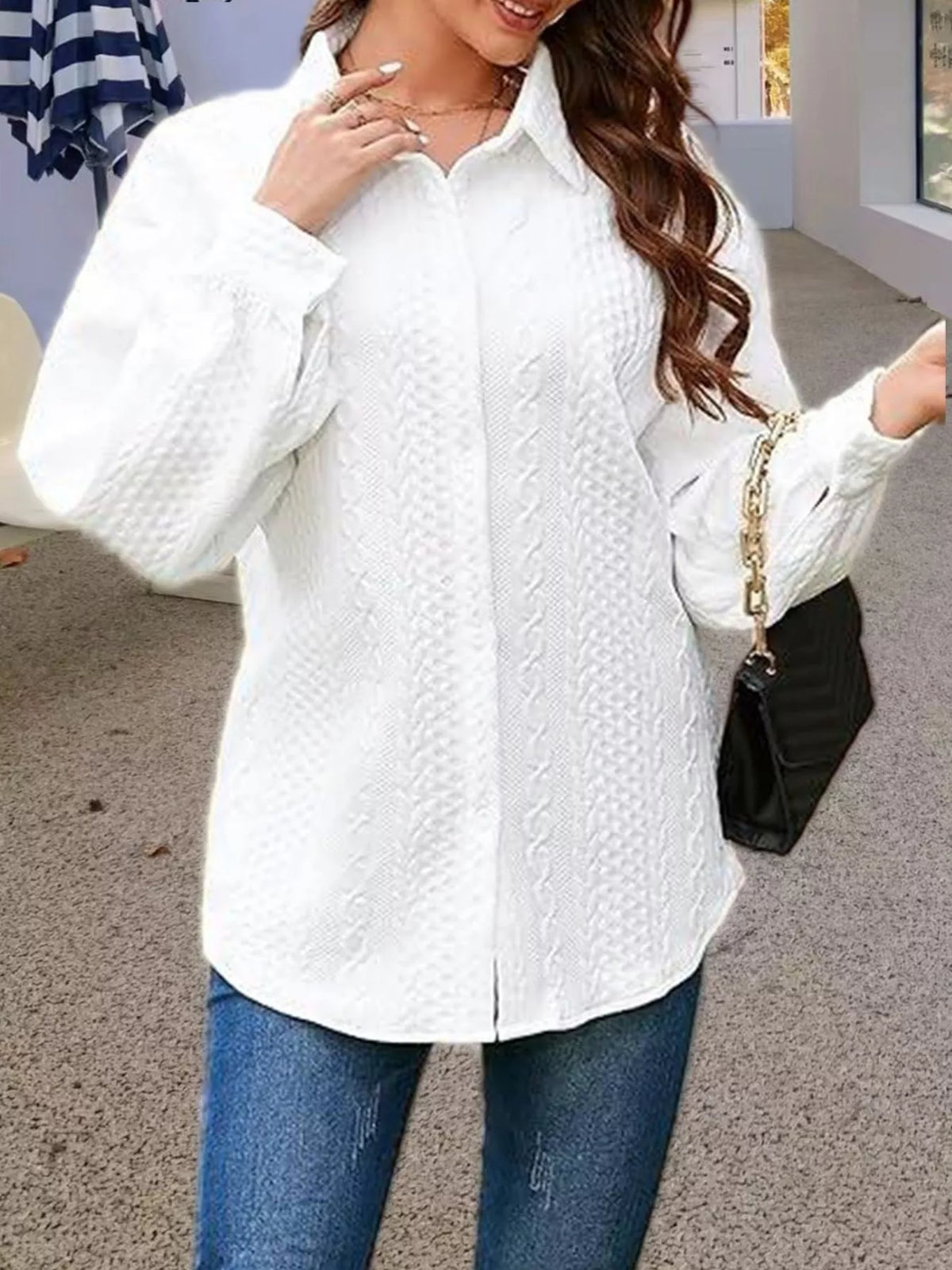 Texture Button Up Long Sleeve Shacket