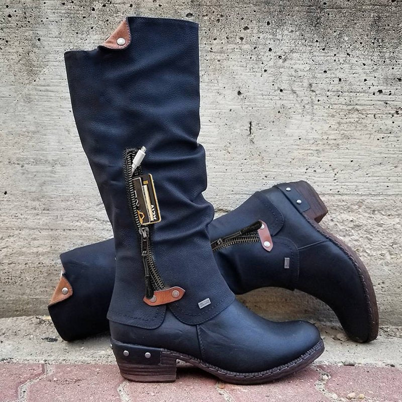 Knight Round-Toe Side Zip Boots