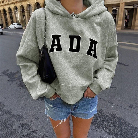 Casual And Versatile Letter Loose Hoodie With Fleece Lining For Women