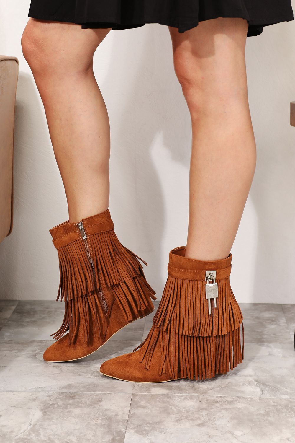 Botines de tacón de cuña con borlas para mujer Legend