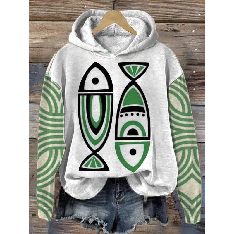 Sudadera con capucha y estampado de manga larga para mujer