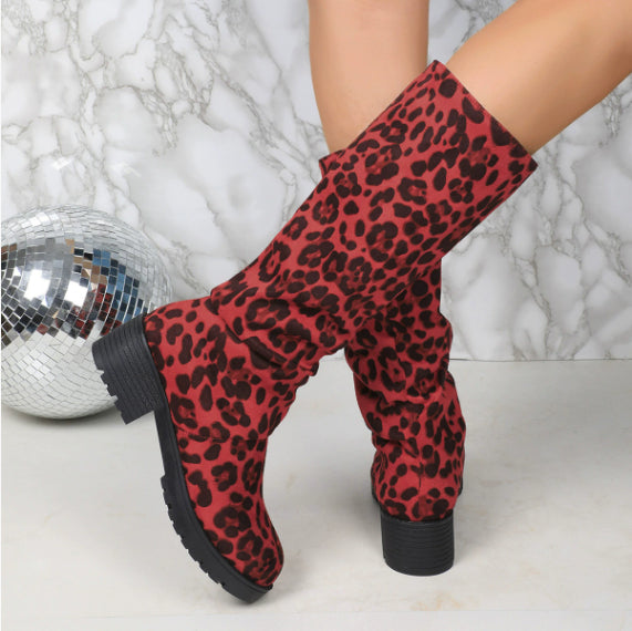Women's Long Tube Retro Chunky Heel Boots